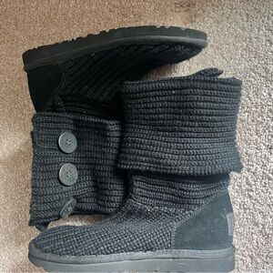 UGG Black Knit Fold-Over Button Booties